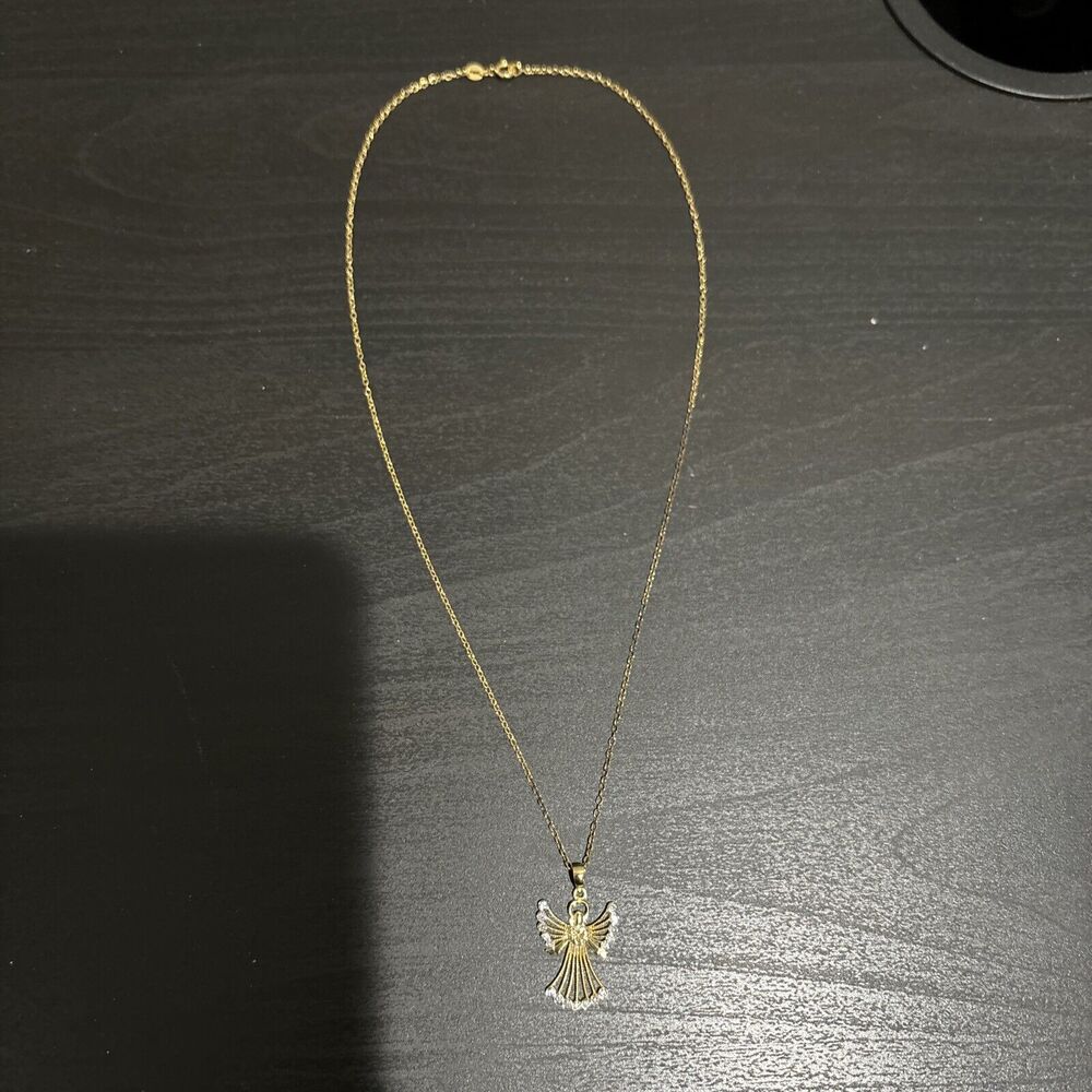 RL 925 Sterling Silver Gold Vermeil Angel Pendant & 17.75” Necklace **READ DESC